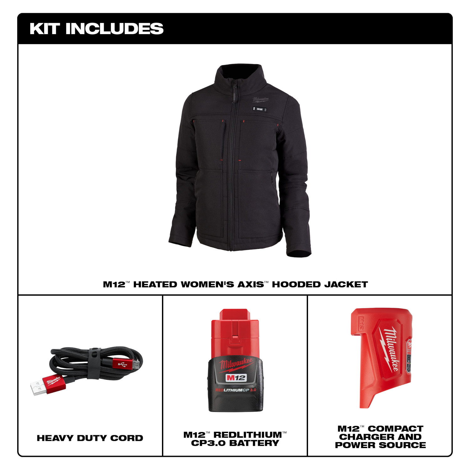 Milwaukee M12 Women's Black Heated AXIS Jacket Kit from Columbia Safety